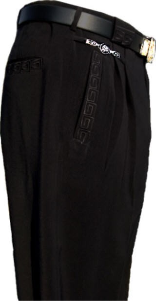 Herren Hose Schwarz Bundfaltenhose Anzug Herrenhose mit Stickerei und